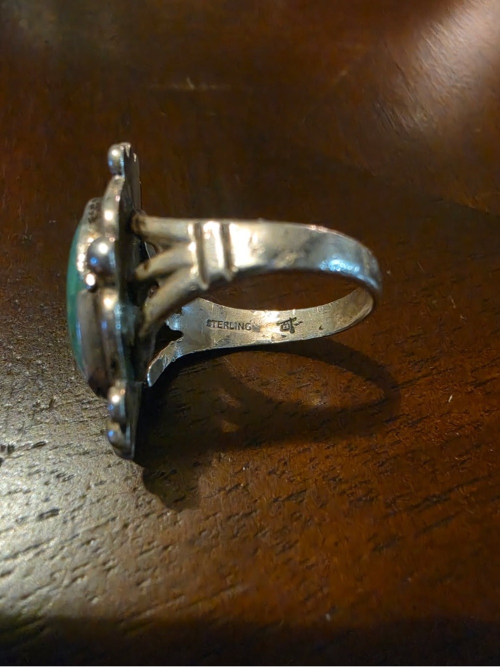Turquoise Oval Statement Ring with Silver Turquoise the ring is size 7 1/2 - Picture 3 of 3